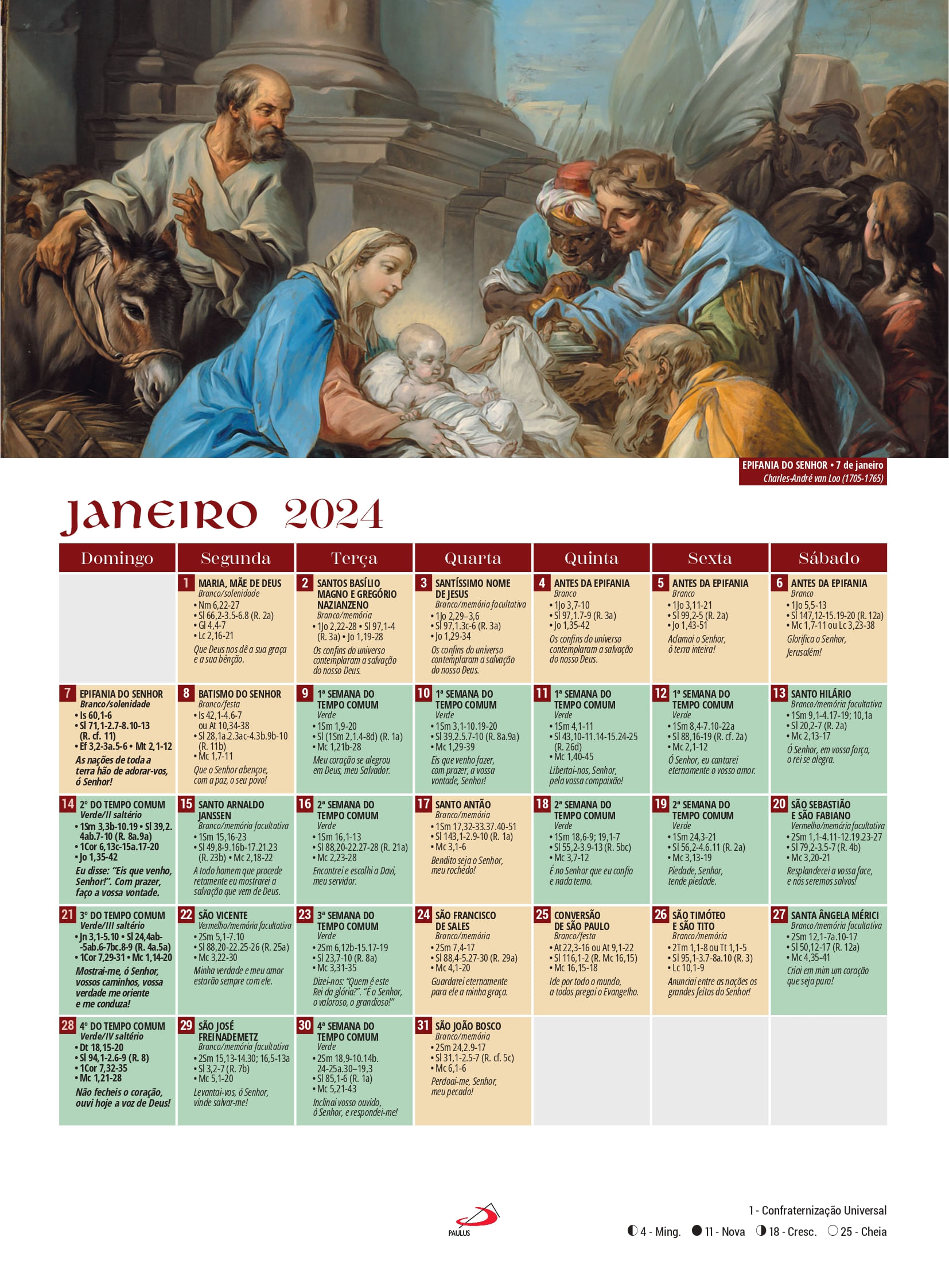 CALENDARIO DE PAREDE 2024- LITURGICO