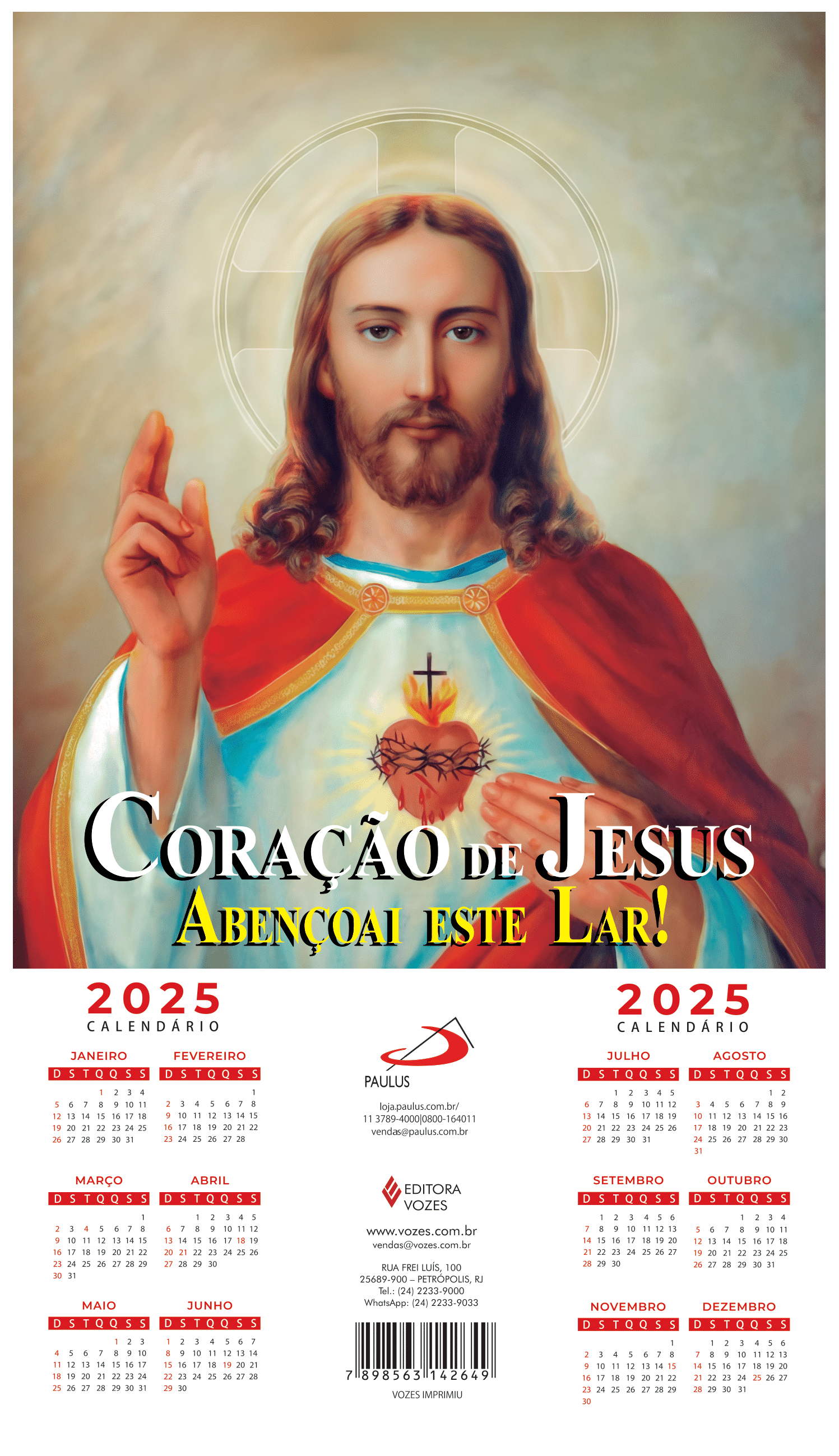 Folhinha do Sagrado Coração de Jesus 2025 Paulus Editora