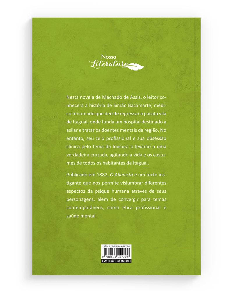Cod. obra 08192 - Edicao 01 - Titulo O ALIENISTA - Catalogo LITERATURA - Colecao NOSSA LITERATURA - Cod. barras  - Tipo de arquivo PNG Contracapa